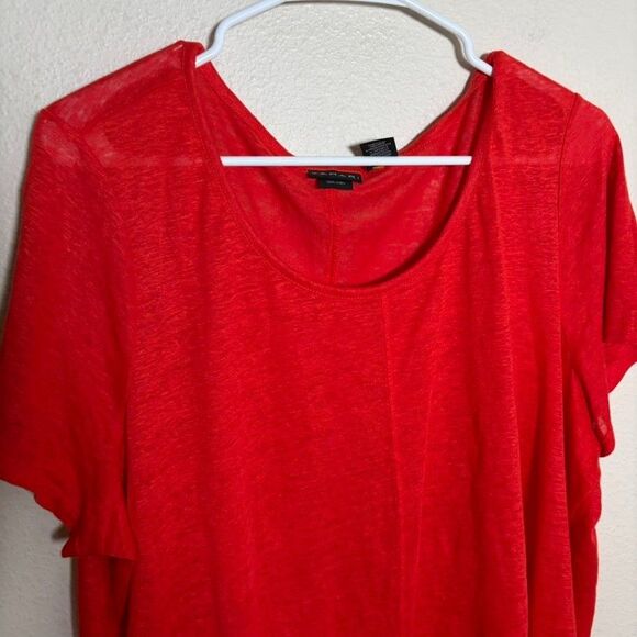 Tahari T-Shirt Women's 1X Round Neck 100% Linen Short Sleeve Sheer Top Shirt - Picture 2 of 7